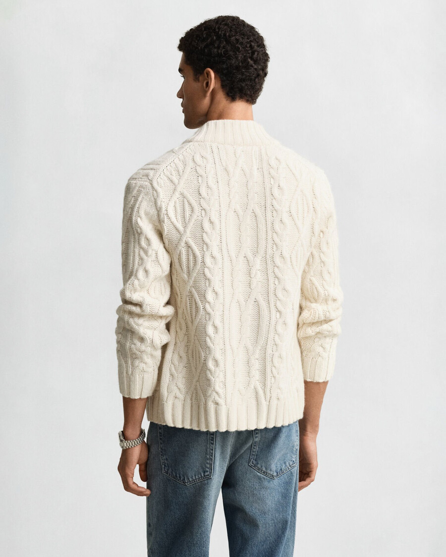 cardigan tricotat cu împletituri - crem