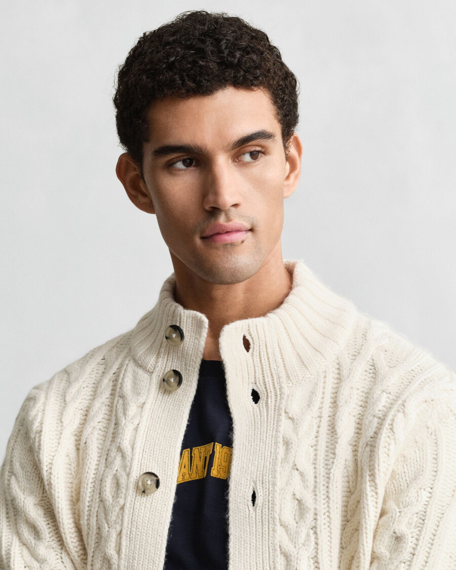 cardigan tricotat cu împletituri - crem