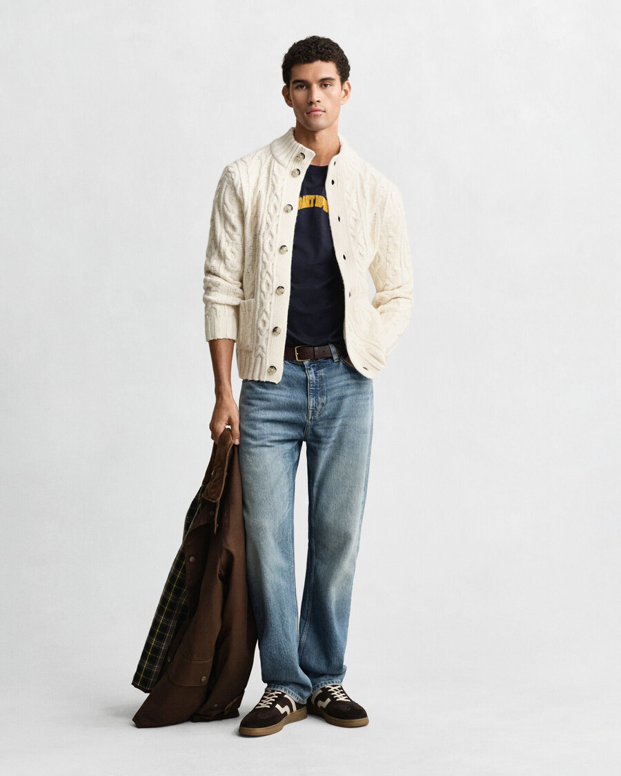 cardigan tricotat cu împletituri - crem