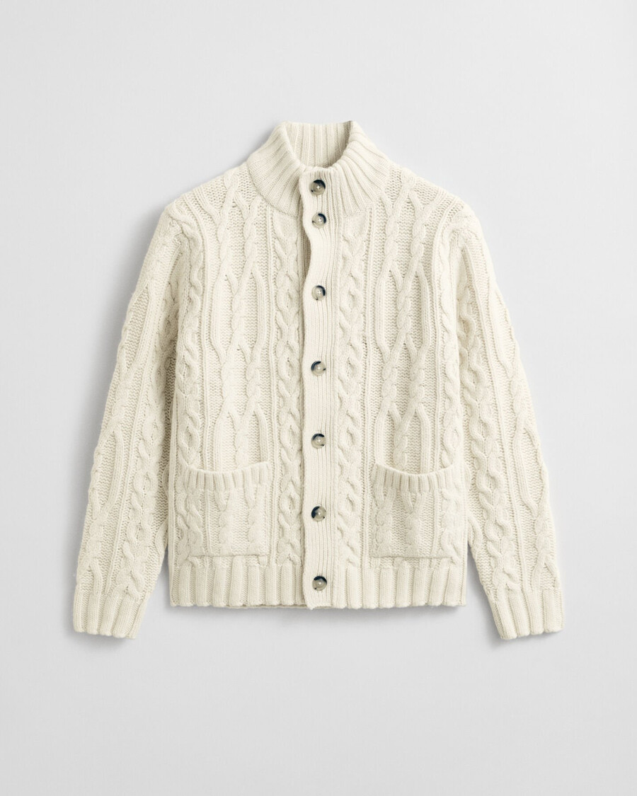 cardigan tricotat cu împletituri - crem
