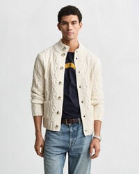 cardigan tricotat cu împletituri - crem