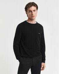pulover cu guler rotund din bumbac piqué - negru