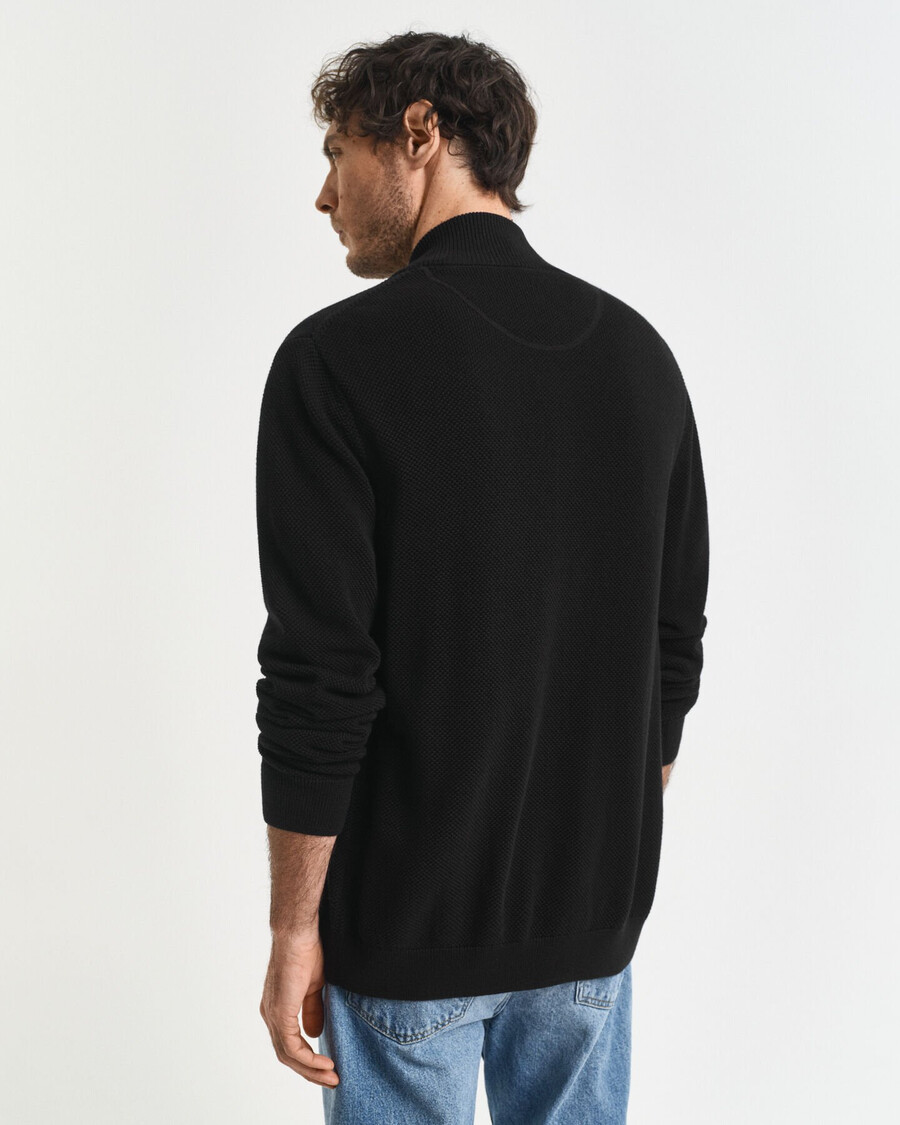 cardigan cu fermoar din bumbac piqué - negru