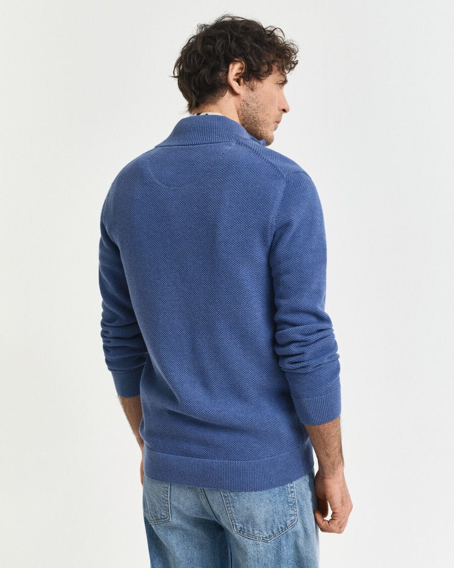cardigan cu fermoar din bumbac piqué - denim blue melange