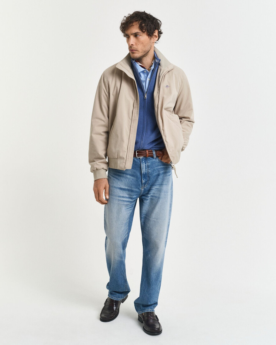 cardigan cu fermoar din bumbac piqué - denim blue melange