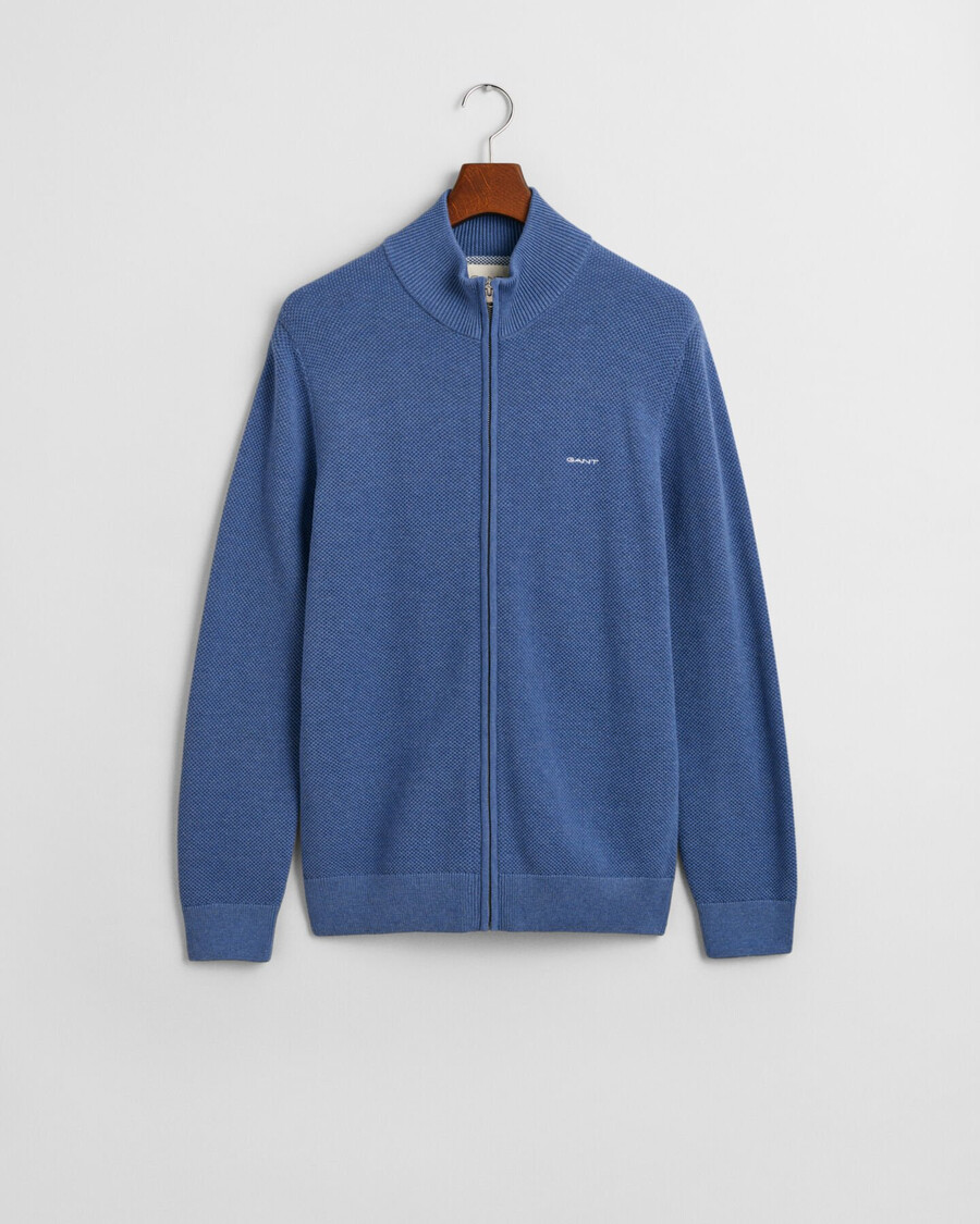 cardigan cu fermoar din bumbac piqué - denim blue melange