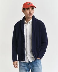 cardigan cu guler șal din amestec de lână - albastru seară