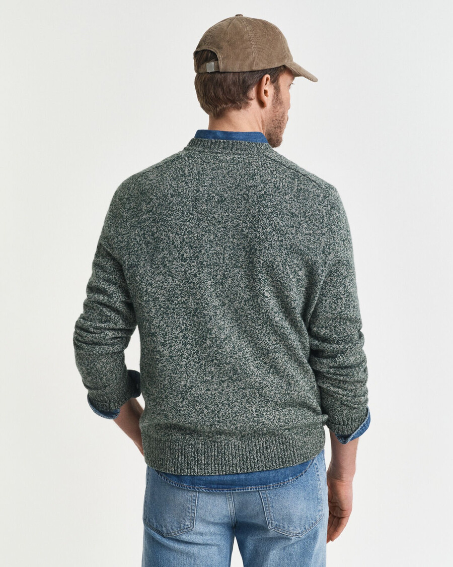 pulover cu guler rotund din amestec de lână mouliné - verde tartan