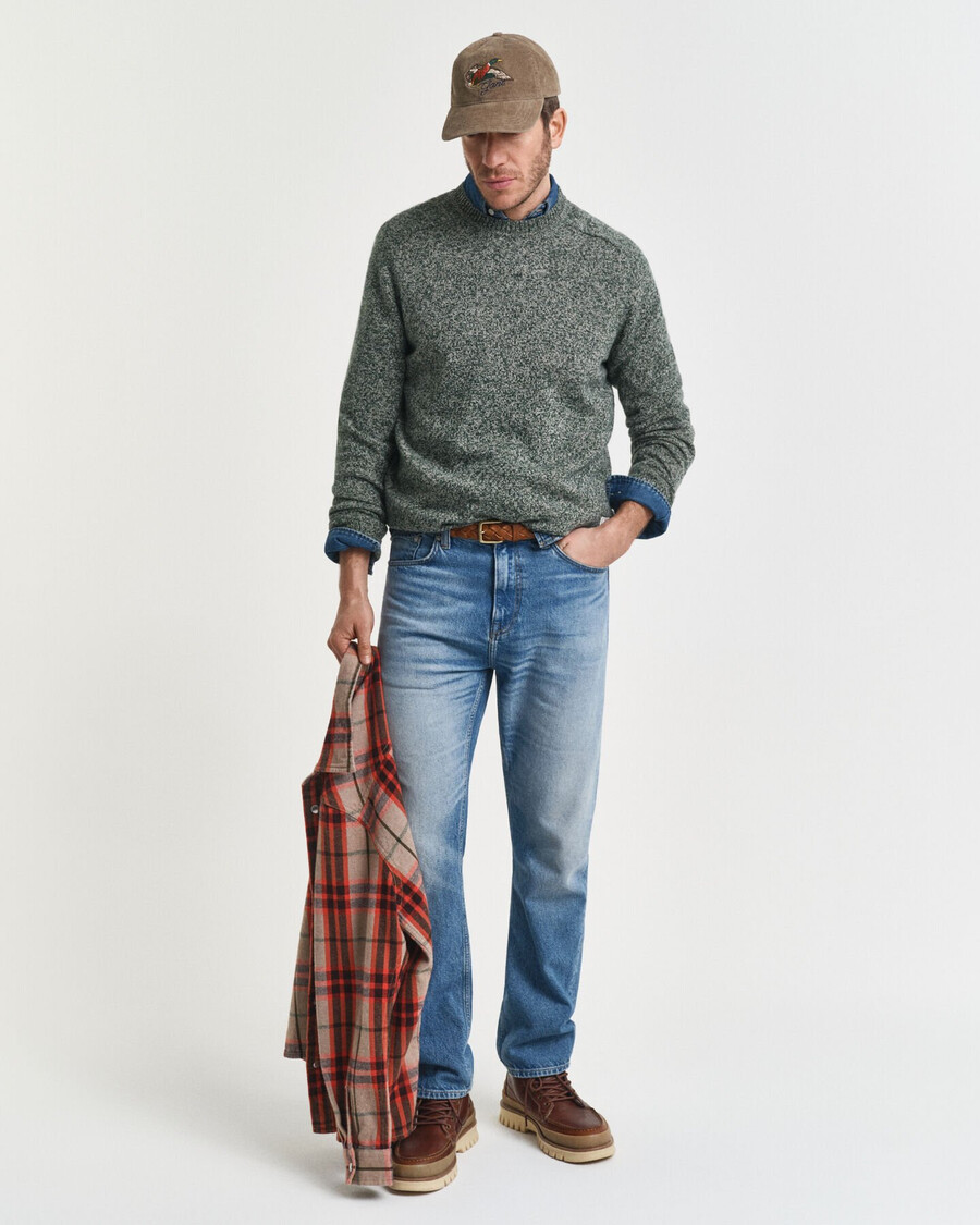 pulover cu guler rotund din amestec de lână mouliné - verde tartan