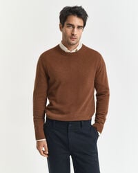 pulover cu guler rotund din cașmir - maro mahon