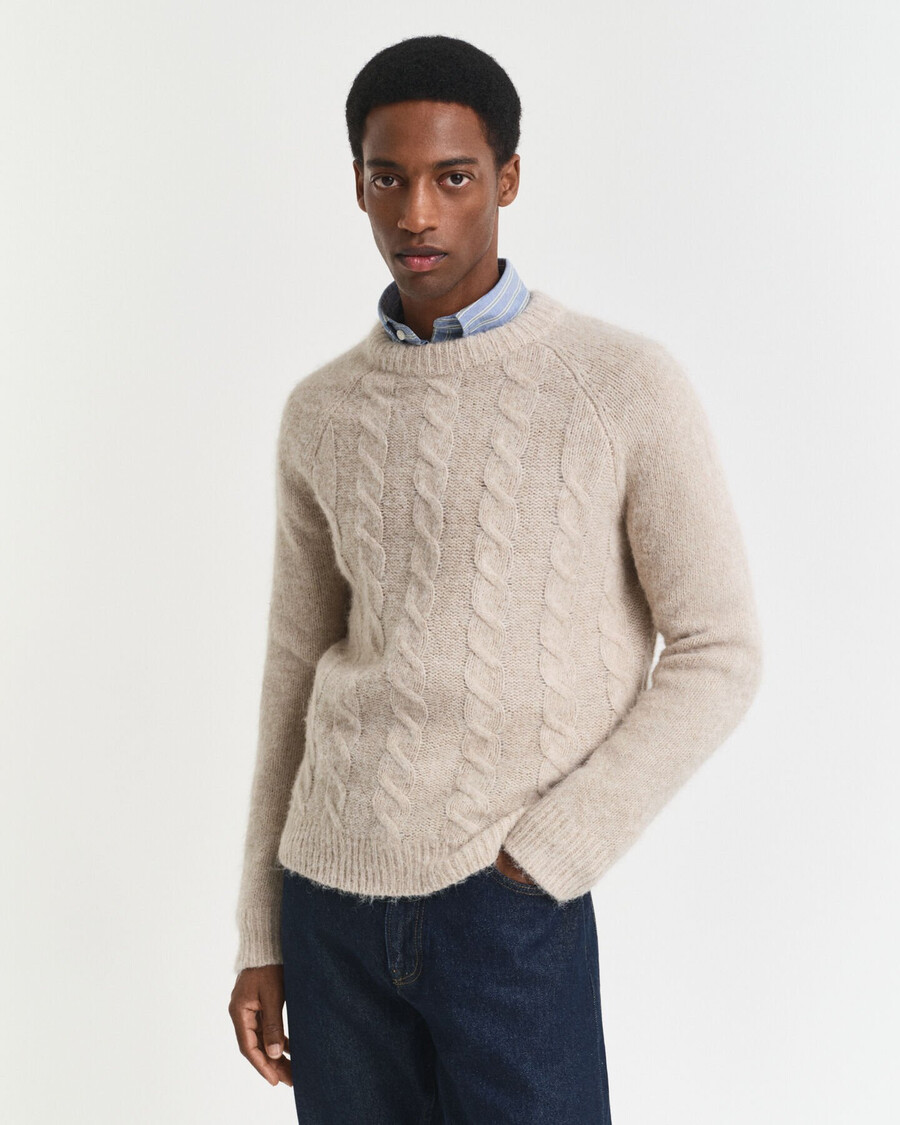 pulover cu guler rotund din tricot împletit - seed melange