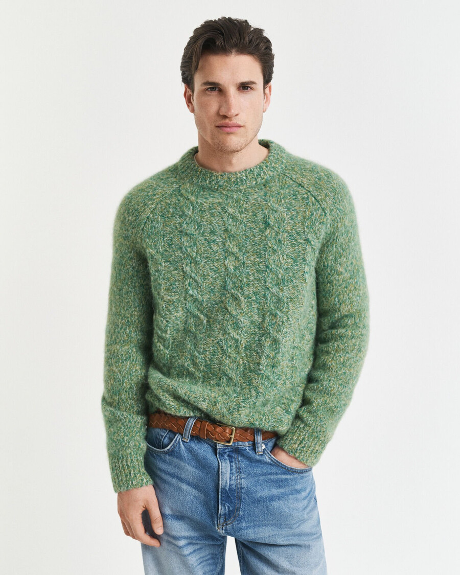 pulover cu guler rotund din tricot împletit - verde pădure