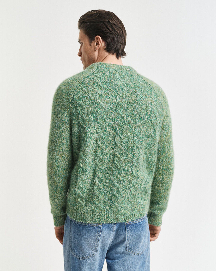 pulover cu guler rotund din tricot împletit - verde pădure