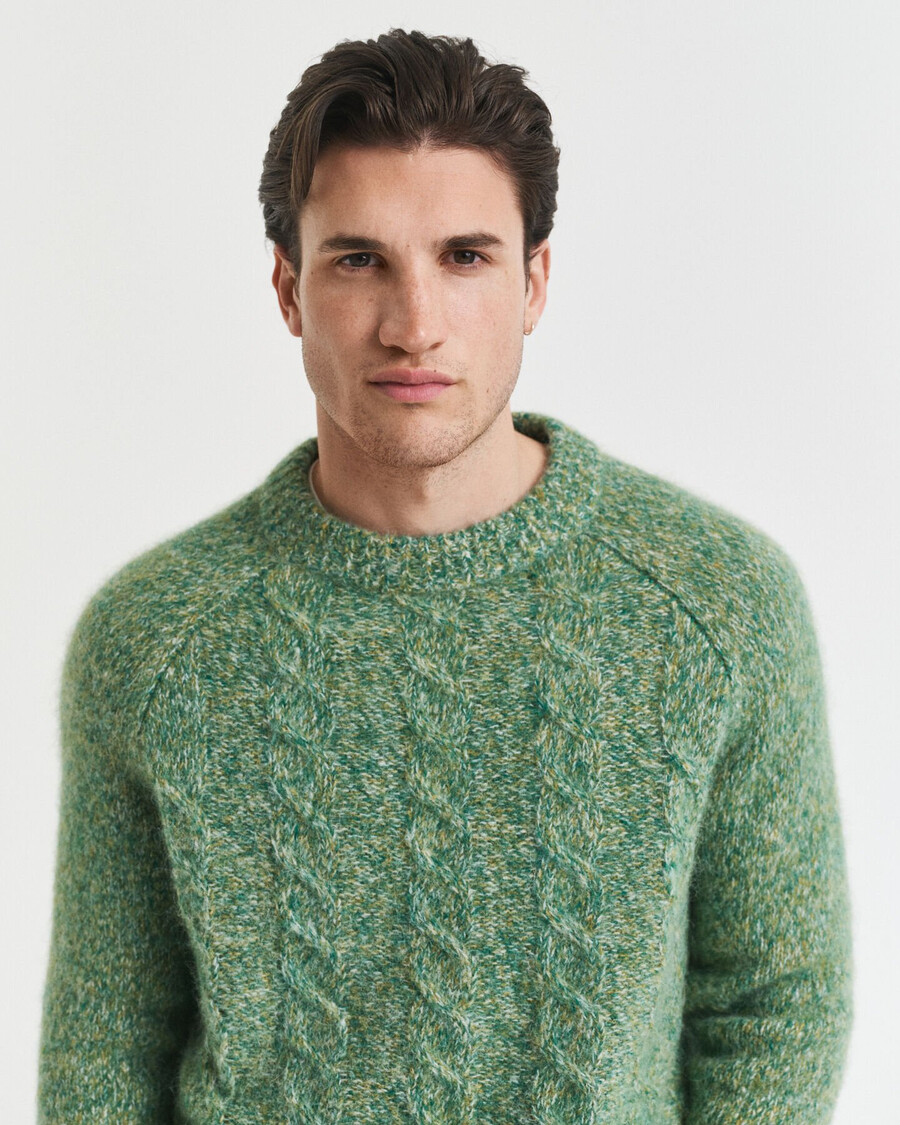 pulover cu guler rotund din tricot împletit - verde pădure
