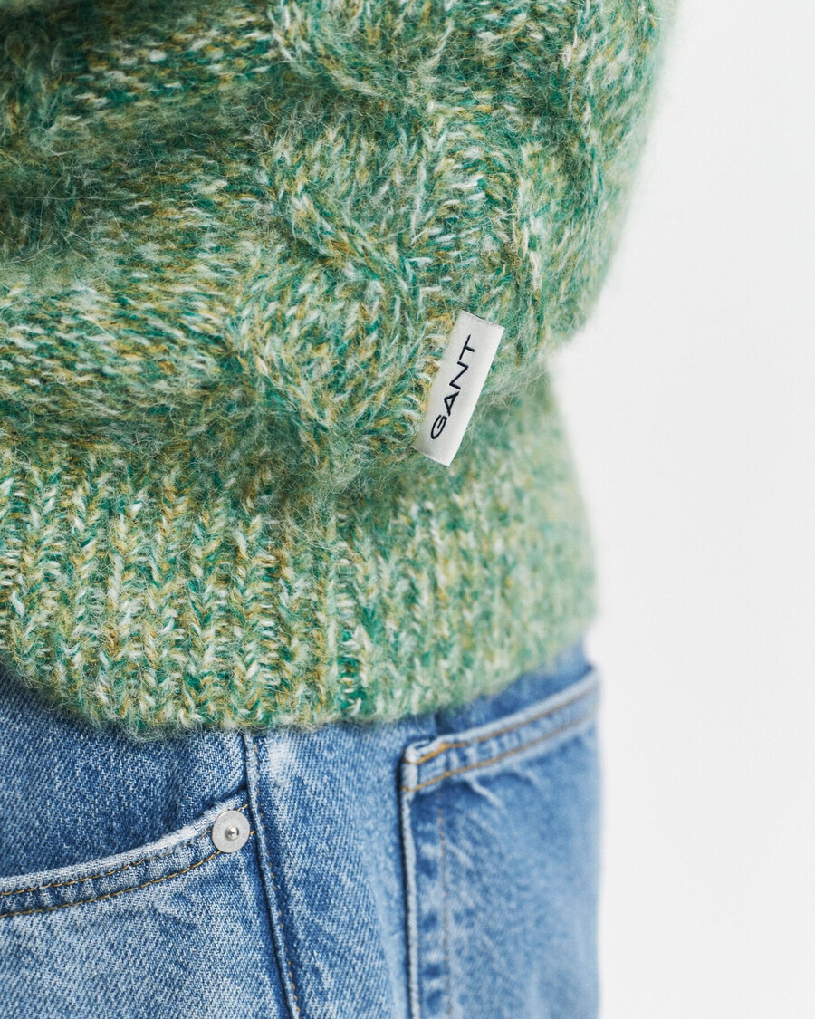 pulover cu guler rotund din tricot împletit - verde pădure