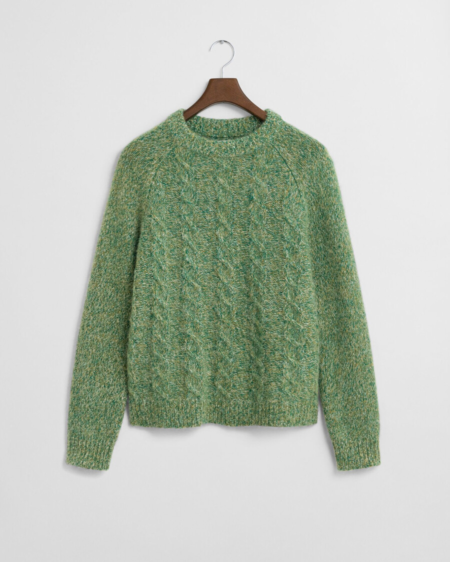 pulover cu guler rotund din tricot împletit - verde pădure