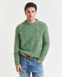 pulover cu guler rotund din tricot împletit - verde pădure