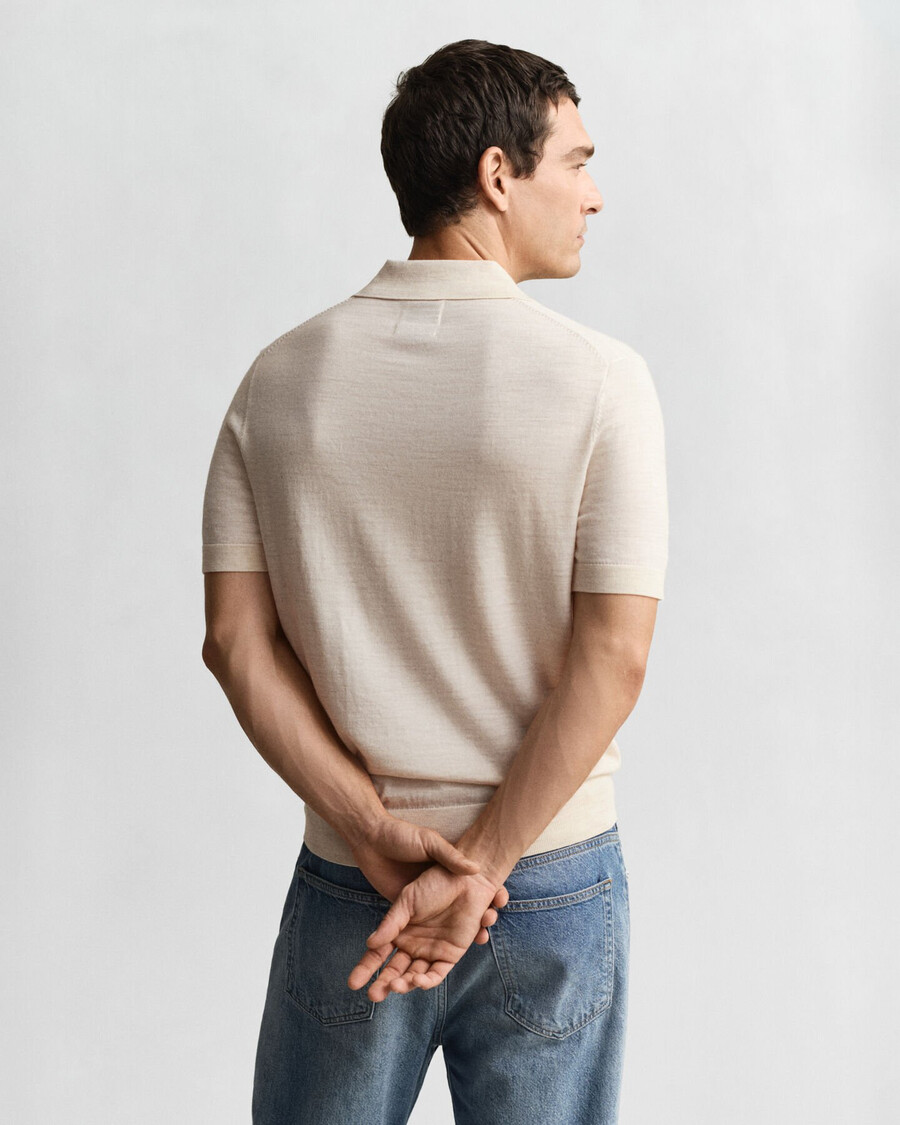 pulover polo cu mânecă scurtă din lână merino extrafină - seed melange