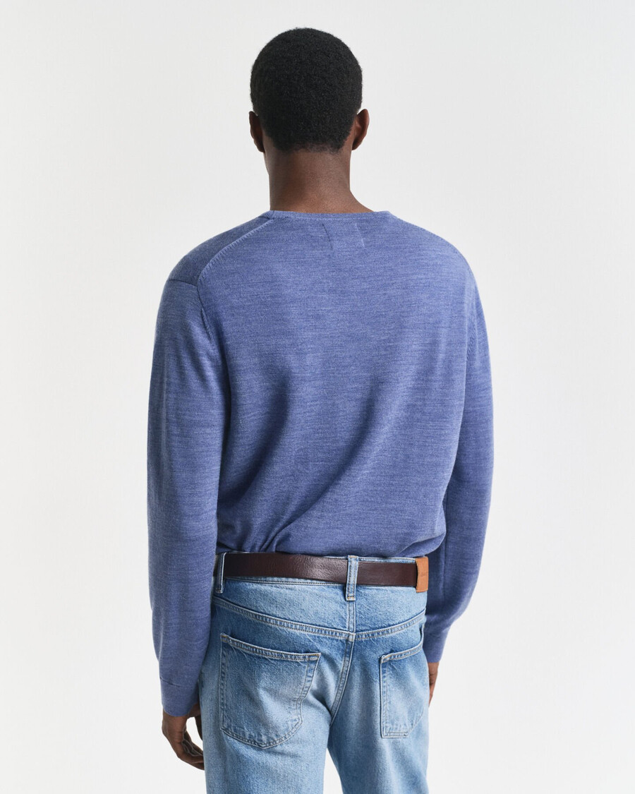 pulover cu guler rotund din lână merino - stone blue melange