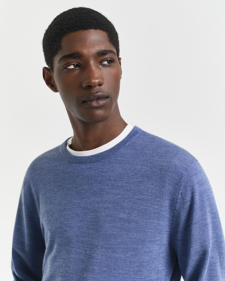 pulover cu guler rotund din lână merino - stone blue melange