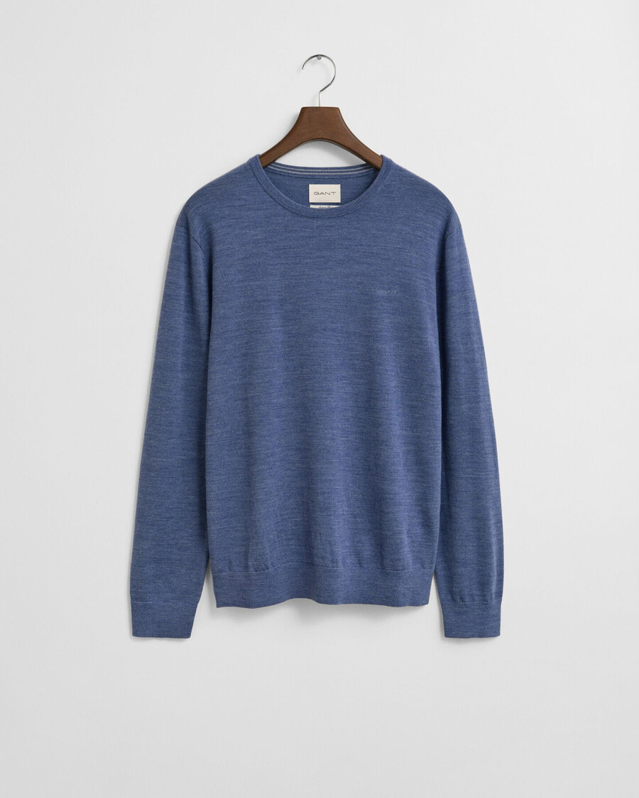 pulover cu guler rotund din lână merino - stone blue melange