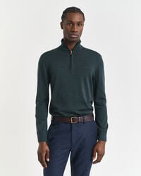 pulover cu fermoar pe jumătate din lână merinos extrafină - verde tartan