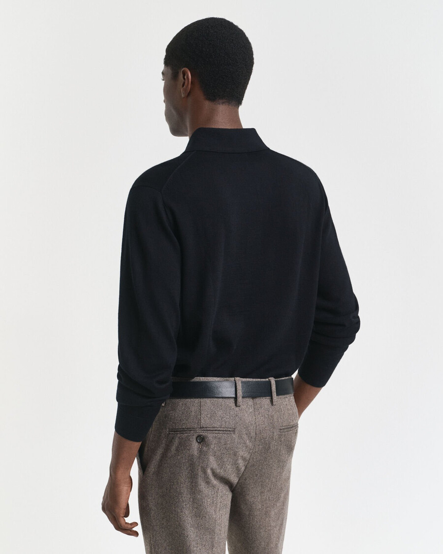 pulover polo din lână merino extrafină - negru