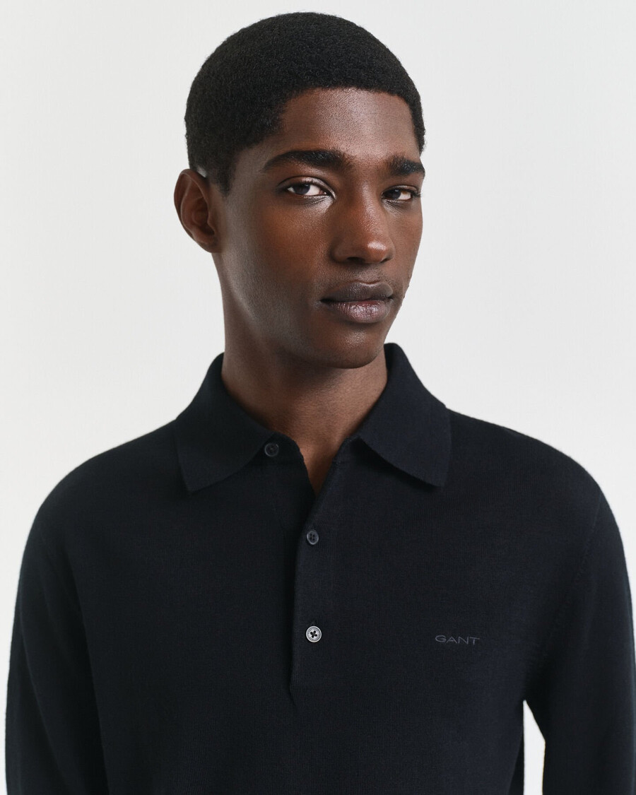 pulover polo din lână merino extrafină - negru