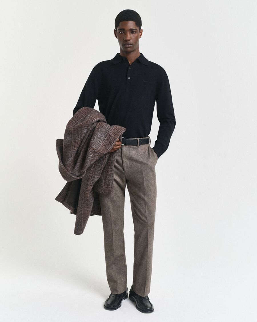 pulover polo din lână merino extrafină - negru