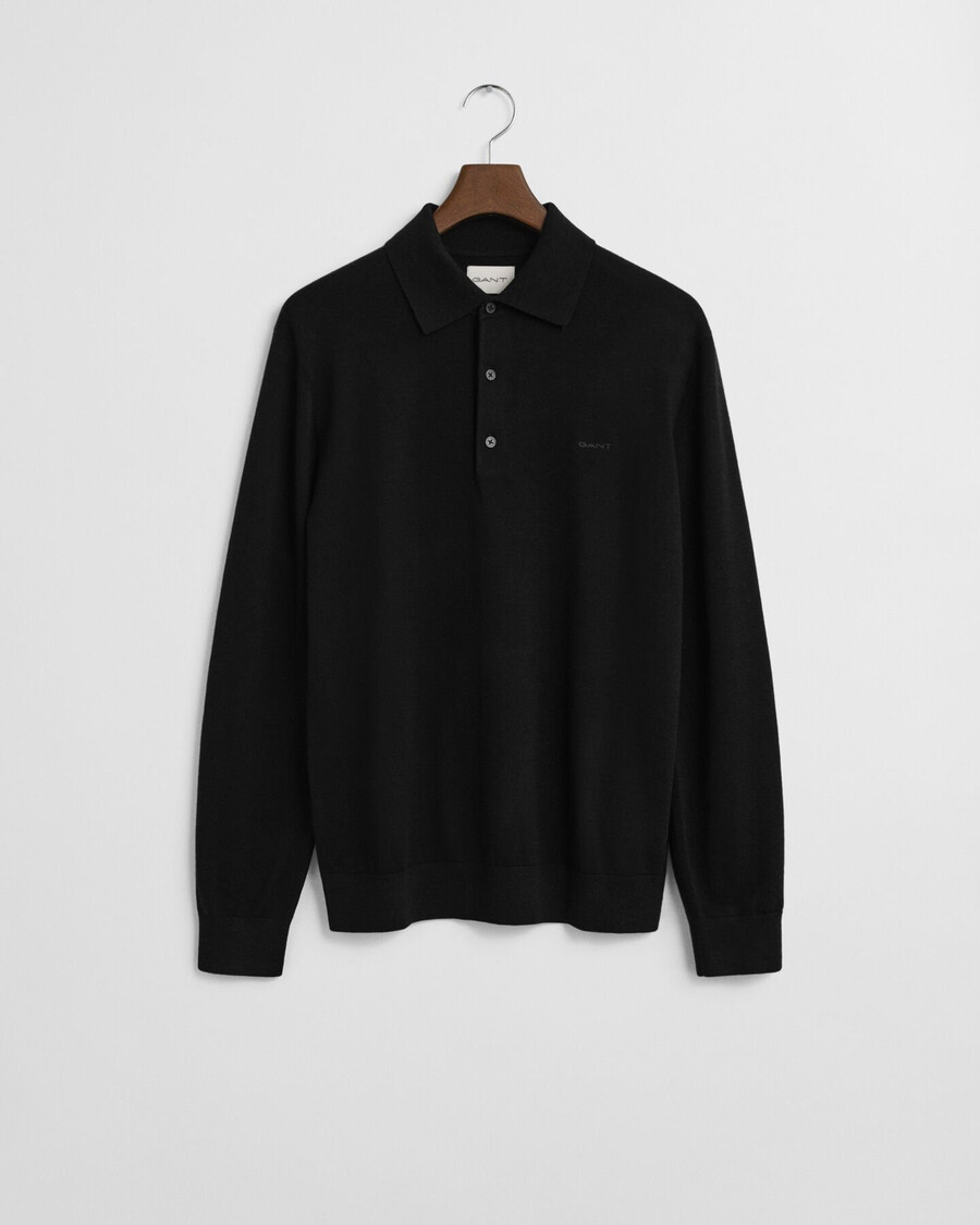 pulover polo din lână merino extrafină - negru