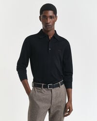 pulover polo din lână merino extrafină - negru