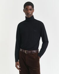 pulover cu guler înalt din lână merinos extrafină - negru