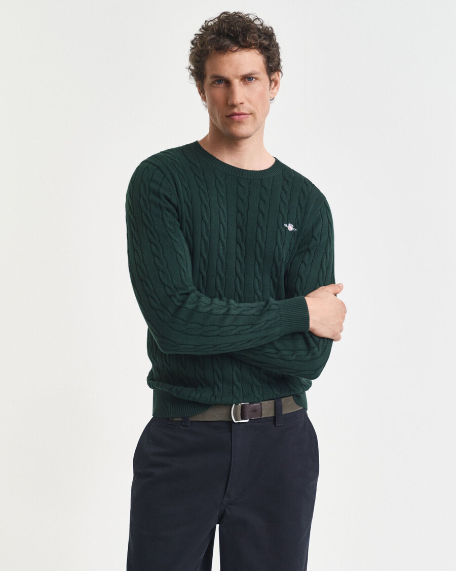 pulover cu guler rotund din bumbac tricotat - verde tartan
