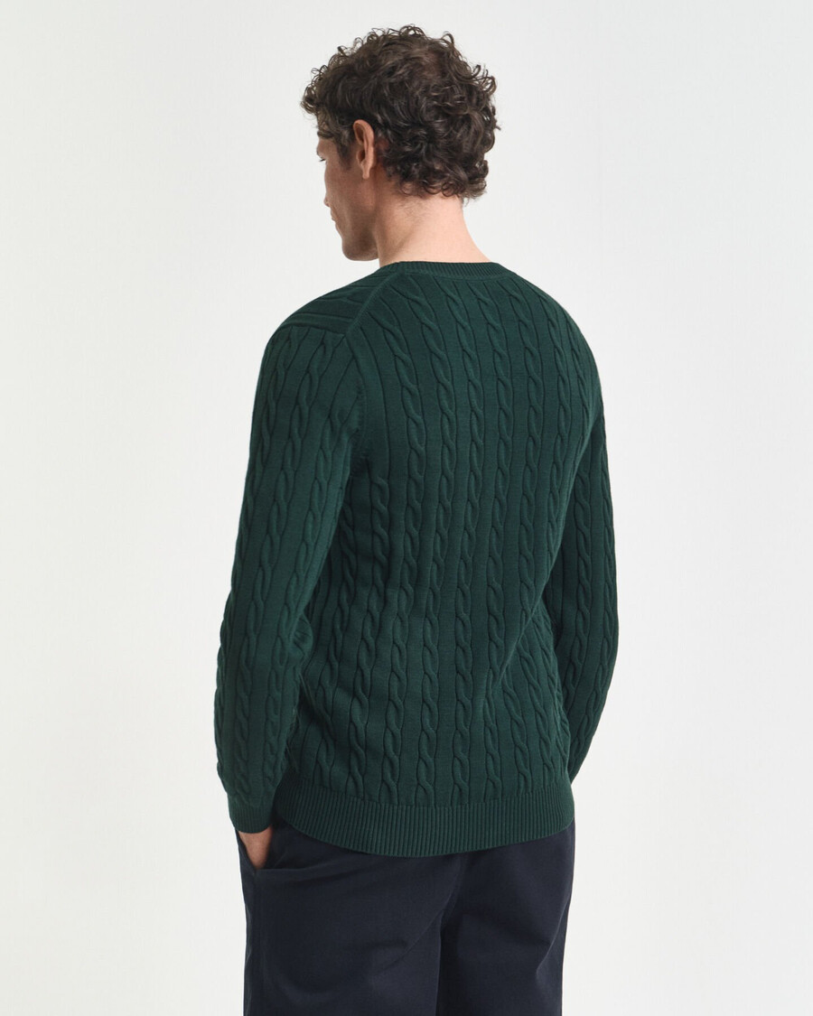 pulover cu guler rotund din bumbac tricotat - verde tartan