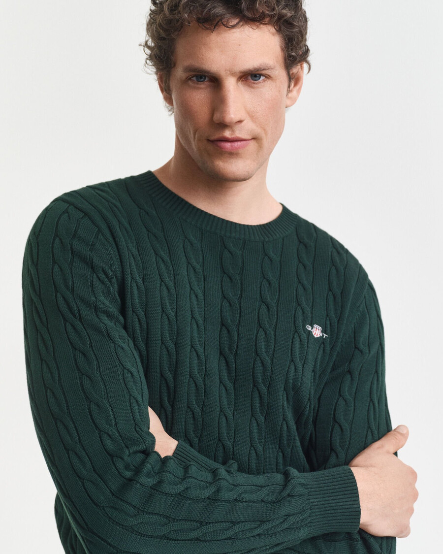 pulover cu guler rotund din bumbac tricotat - verde tartan