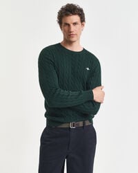 pulover cu guler rotund din bumbac tricotat - verde tartan