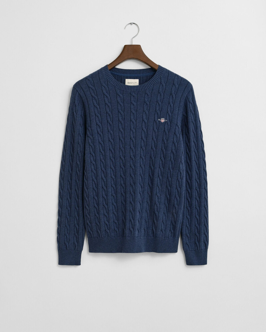 pulover cu guler rotund din bumbac tricotat - dk jeansblue melange