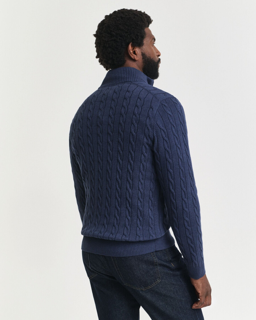 pulover din bumbac tricotat cu fermoar pe jumătate - dk jeansblue melange