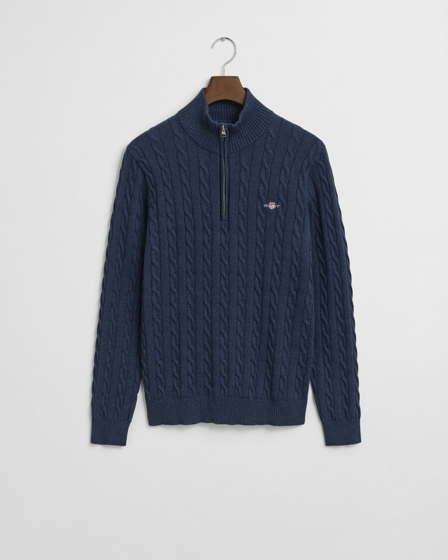 pulover din bumbac tricotat cu fermoar pe jumătate - dk jeansblue melange