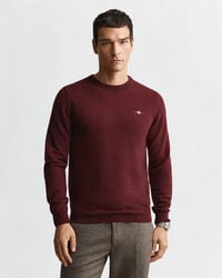 pulover cu guler rotund din lână de miel superfină - bordeaux melange
