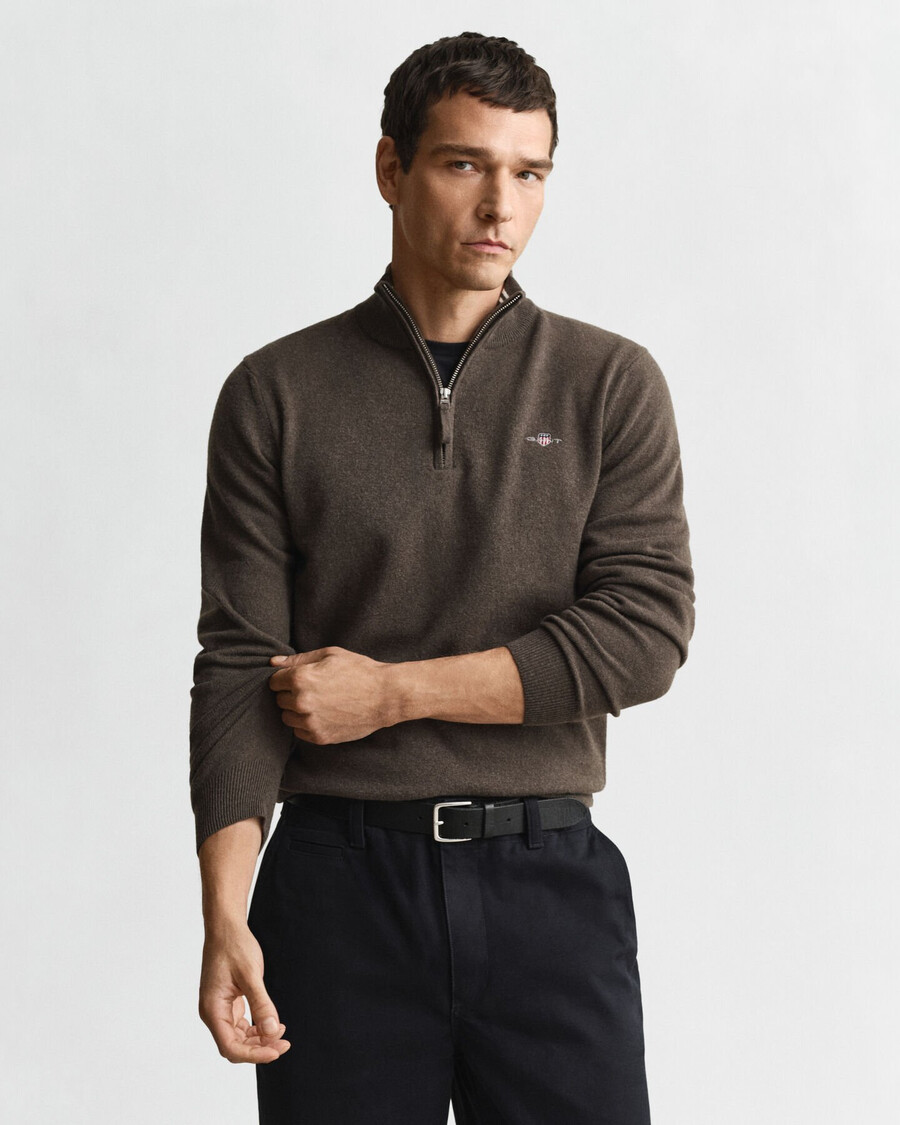 pulover superfine lambswool cu fermoar pe jumătate - seawood melange