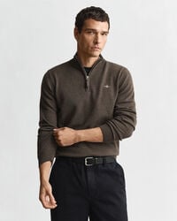 pulover superfine lambswool cu fermoar pe jumătate - seawood melange