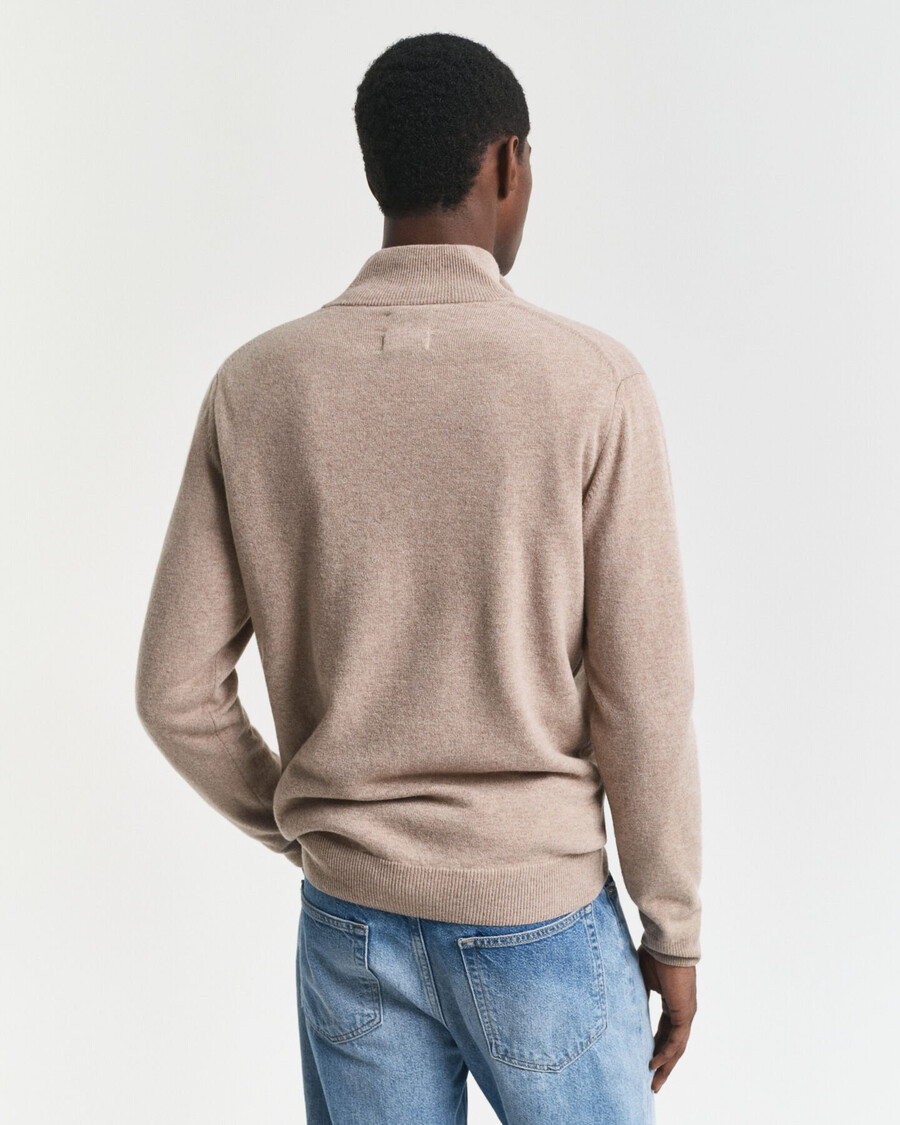 pulover superfine lambswool cu fermoar pe jumătate - dk sand melange