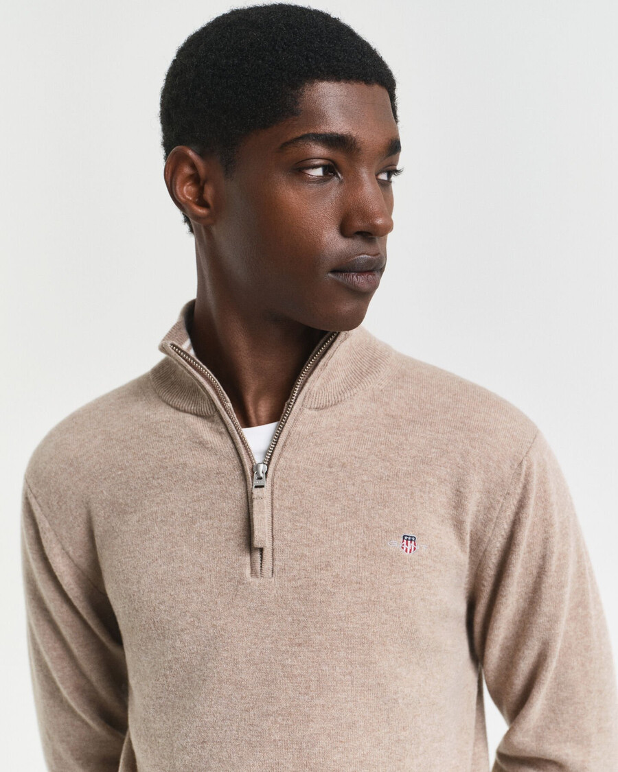 pulover superfine lambswool cu fermoar pe jumătate - dk sand melange