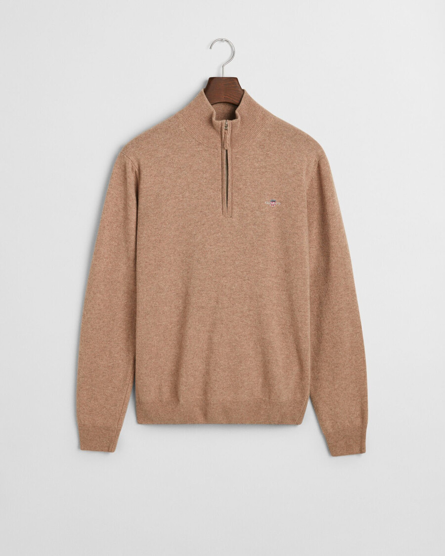pulover superfine lambswool cu fermoar pe jumătate - dk sand melange