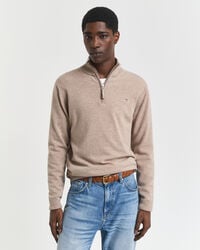 pulover superfine lambswool cu fermoar pe jumătate - dk sand melange