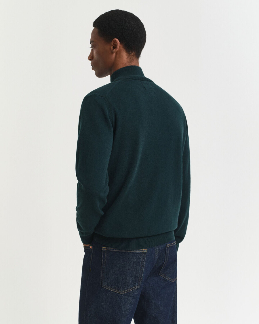 pulover superfine lambswool cu fermoar pe jumătate - verde tartan