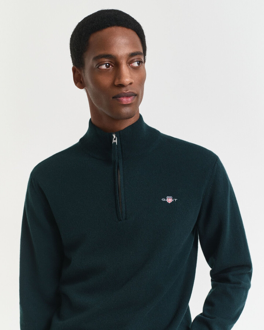 pulover superfine lambswool cu fermoar pe jumătate - verde tartan