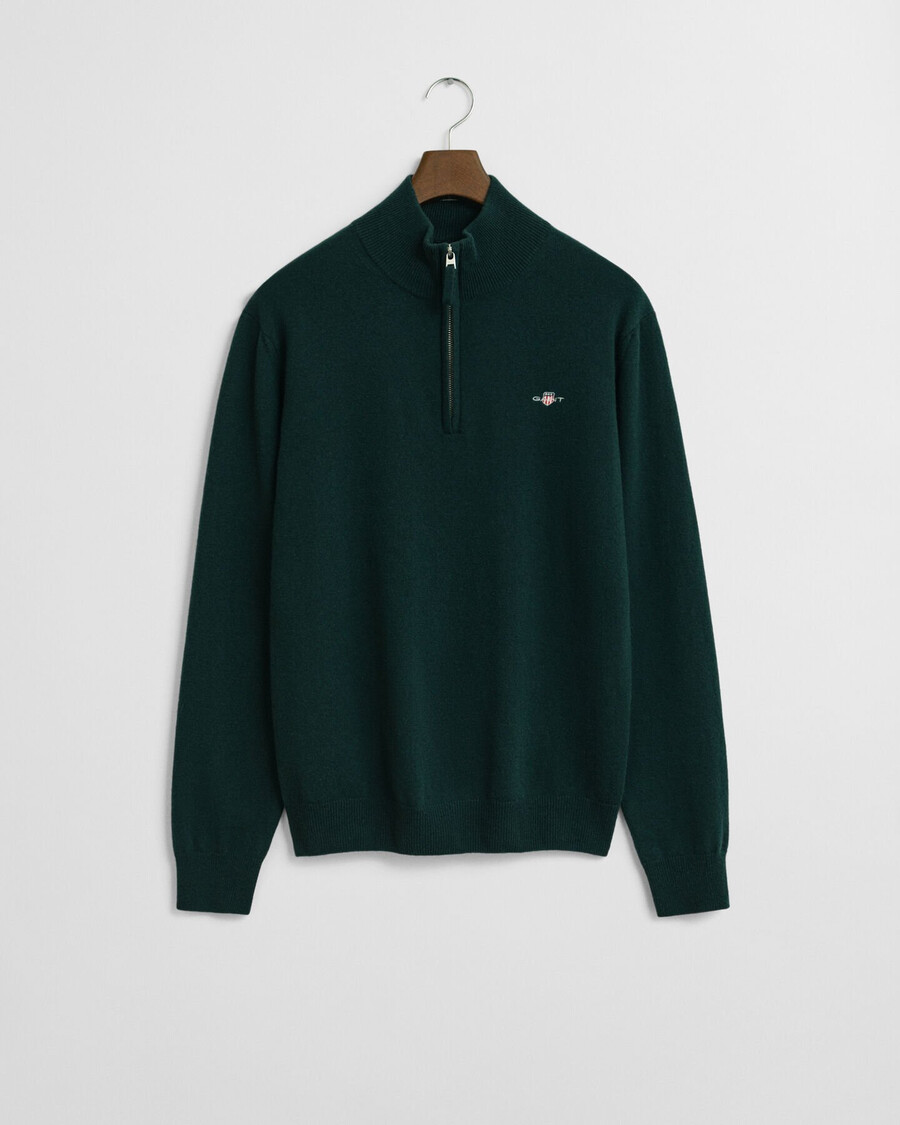 pulover superfine lambswool cu fermoar pe jumătate - verde tartan