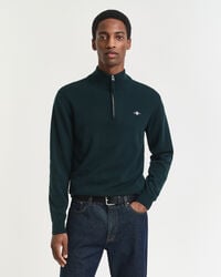 pulover superfine lambswool cu fermoar pe jumătate - verde tartan